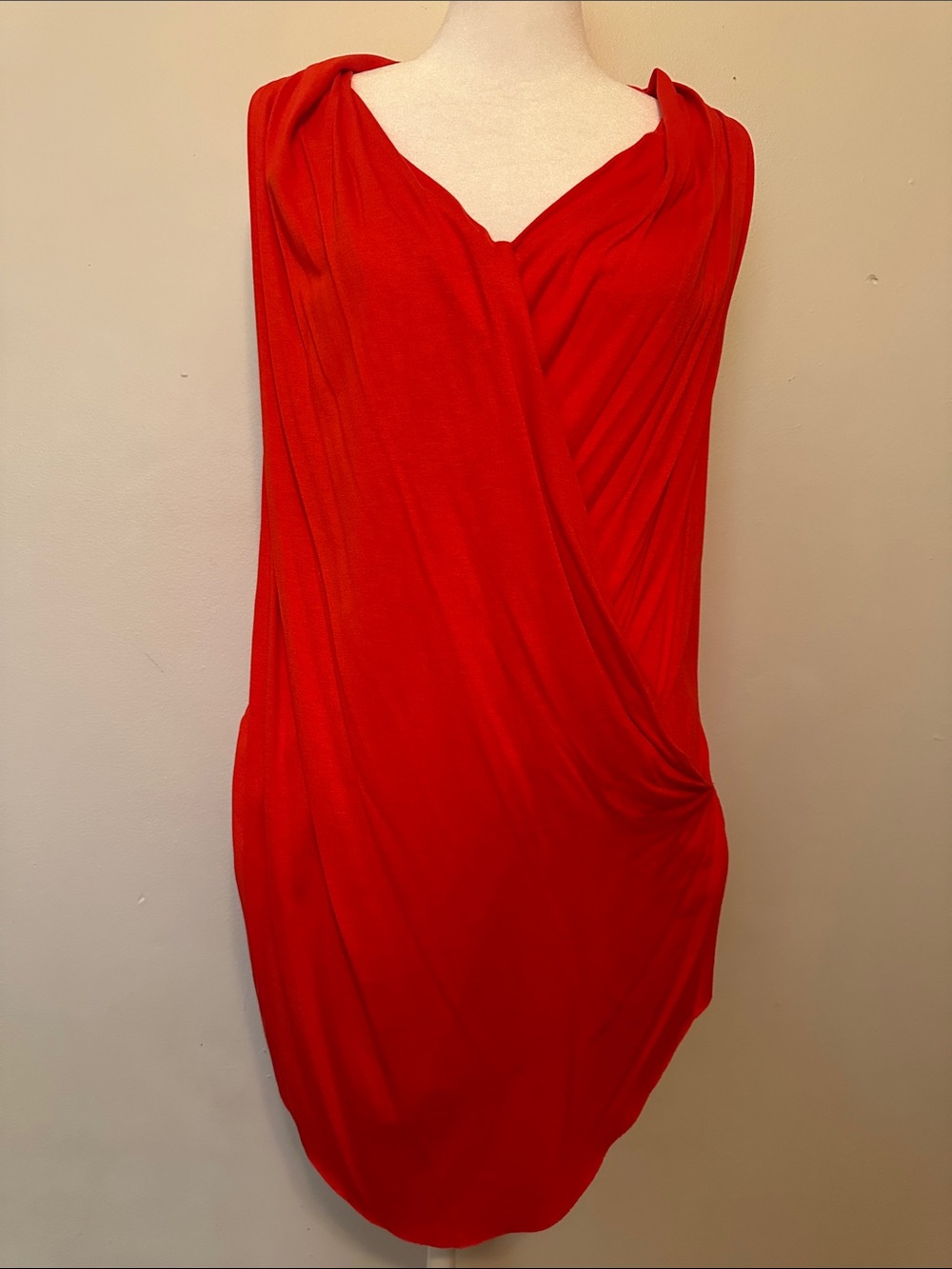 Helmut Lang Red One-Shoulder Draped Top Size L